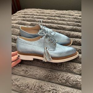 Kenneth Cole New York Annie Oxford Sz 6.5 NWOT baby blue shine w tassel’s